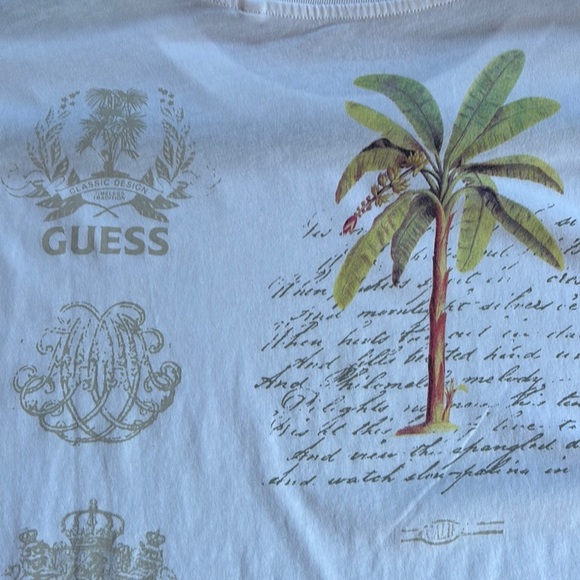 Guess White T-Shirt Men’s Graphic Design Tropical Summer Oversized Sz Small - Picture 4 of 5